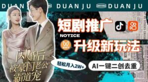 (9620期)短剧推广升级新玩法,AI一键二创去重,轻松月入2w+(教程+素材)-创客云联盟