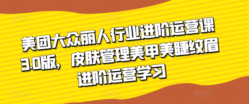 美团大众丽人行业进阶运营课3.0版，皮肤管理美甲美睫纹眉进阶运营学习-创客云联盟