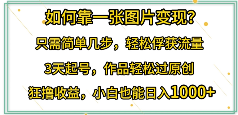 如何靠一张图片变现?只需简单几步，轻松俘获流量，3天起号，作品轻松过原创-创客云联盟