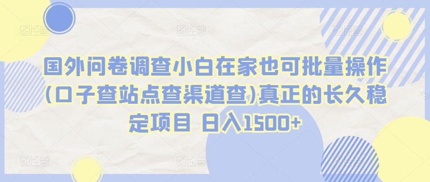 国外问卷调查小白在家也可批量操作(口子查站点查渠道查)真正的长久稳定项目 日入1500+-创客云联盟