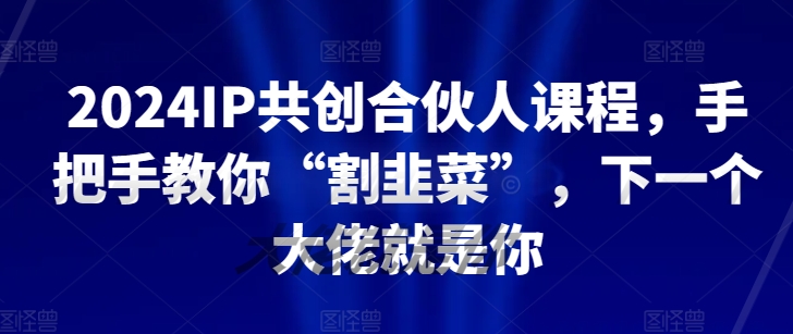 2024IP共创合伙人课程，手把手教你“割韭菜”，下一个大佬就是你-创客云联盟