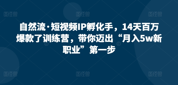 自然流·短视频IP孵化手，14天百万爆款了训练营，带你迈出“月入5w新职业”第一步-创客云联盟