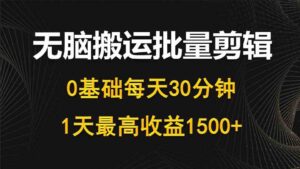 (10008期)每天30分钟,0基础无脑搬运批量剪辑,1天最高收益1500+-创客云联盟