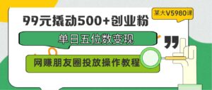 99元撬动500+创业粉,单日五位数变现,网赚朋友圈投放操作教程价值5980!-创客云联盟