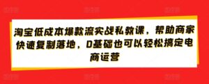 淘宝低成本爆款流实战私教课,帮助商家快速复制落地,0基础也可以轻松搞定电商运营-创客云联盟