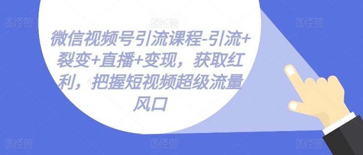 微信视频号引流课程-引流+裂变+直播+变现，获取红利，把握短视频超级流量风口-创客云联盟