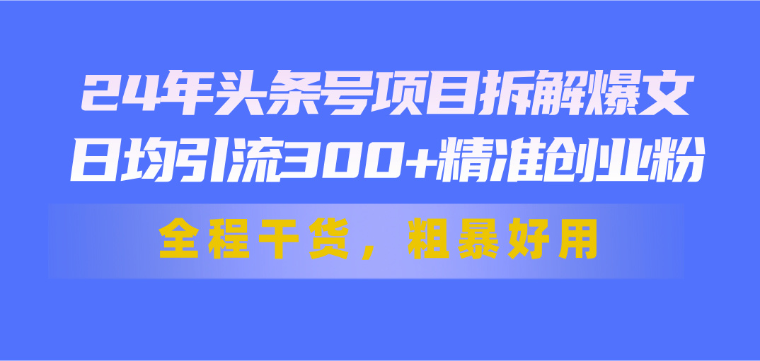 （11397期）24年头条号项目拆解爆文，日均引流300+精准创业粉，全程干货，粗暴好用-创客云联盟