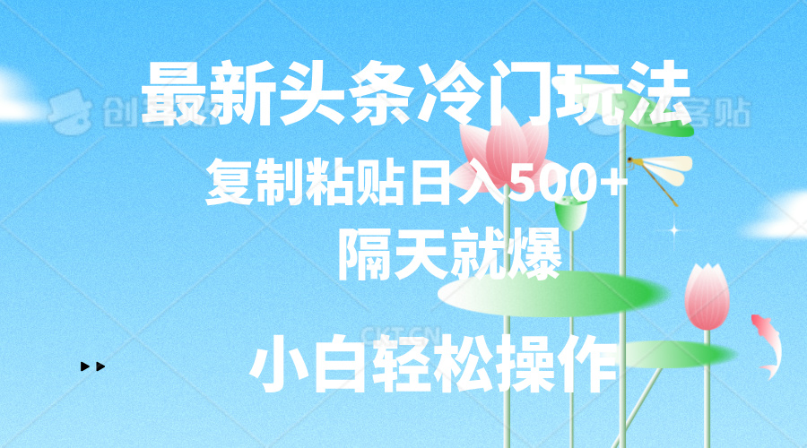 （11414期）最新头条冷门玩法，隔天就爆，复制粘贴日入500+-创客云联盟