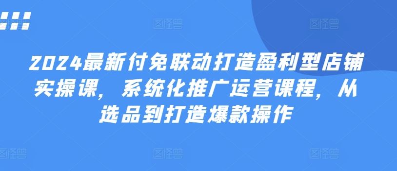 2024最新付免联动打造盈利型店铺实操课，​系统化推广运营课程，从选品到打造爆款操作-创客云联盟