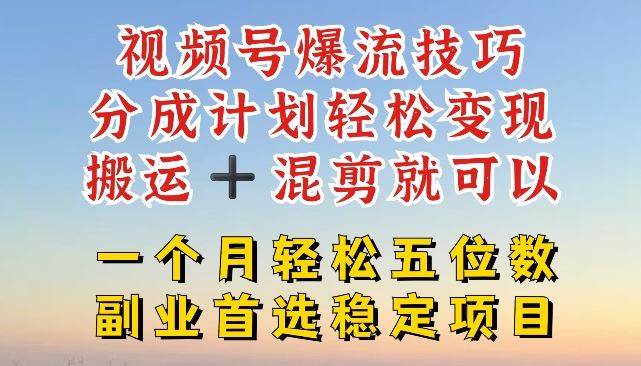 视频号爆流技巧，分成计划轻松变现，搬运 +混剪就可以，一个月轻松五位数稳定项目【揭秘】-创客云联盟