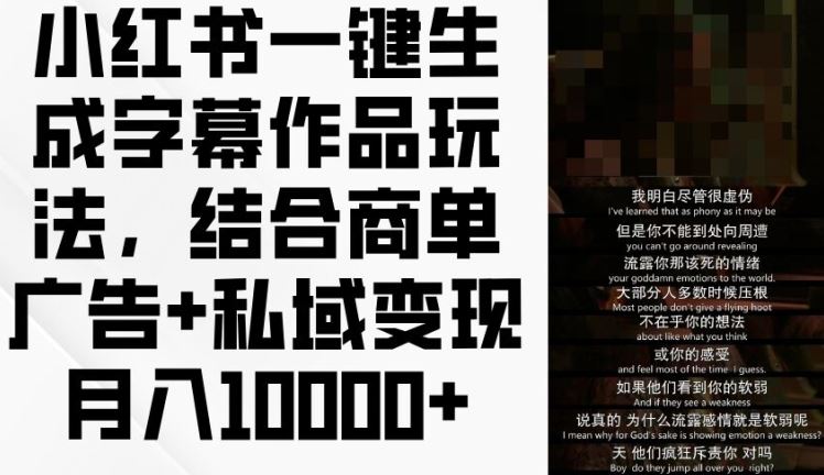 小红书一键生成字幕作品玩法，结合商单广告+私域变现月入1w+【揭秘】-创客云联盟
