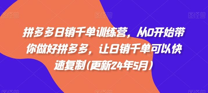 拼多多日销千单训练营，从0开始带你做好拼多多，让日销千单可以快速复制(更新24年7月)-创客云联盟
