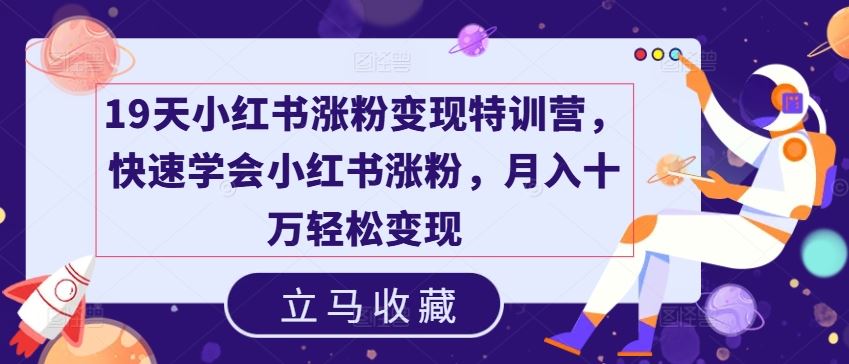 19天小红书涨粉变现特训营，快速学会小红书涨粉，月入十万轻松变现-创客云联盟