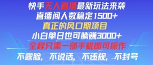 （11792期）快手无人直播全新玩法，直播间人数稳定1500+，小白单日也可躺赚3000+，…-创客云联盟