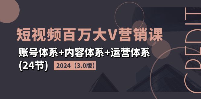 （11795期）2024短视频·百万大V营销课【3.0版】账号体系+内容体系+运营体系(24节)-创客云联盟
