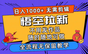 (11830期)悟空拉新日入1000+无需剪辑当天上手,一部手机随时随地可做,全流程无…-创客云联盟