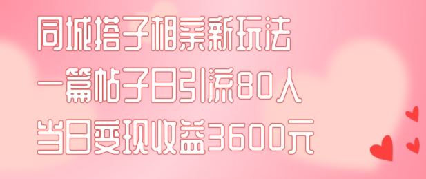 同城搭子相亲新玩法一篇帖子引流80人当日变现3600元(项目教程+实操教程)【揭秘】-创客云联盟