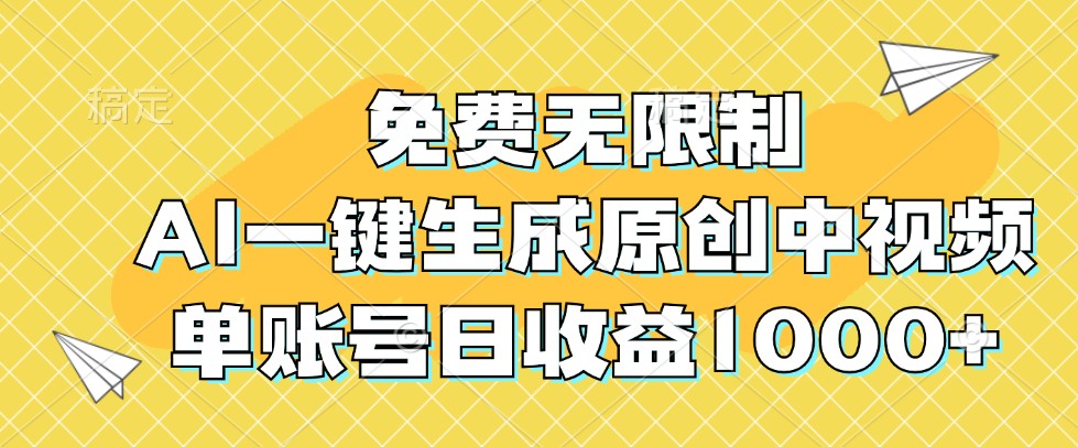 免费无限制，AI一键生成原创中视频，单账号日收益1000+-创客云联盟