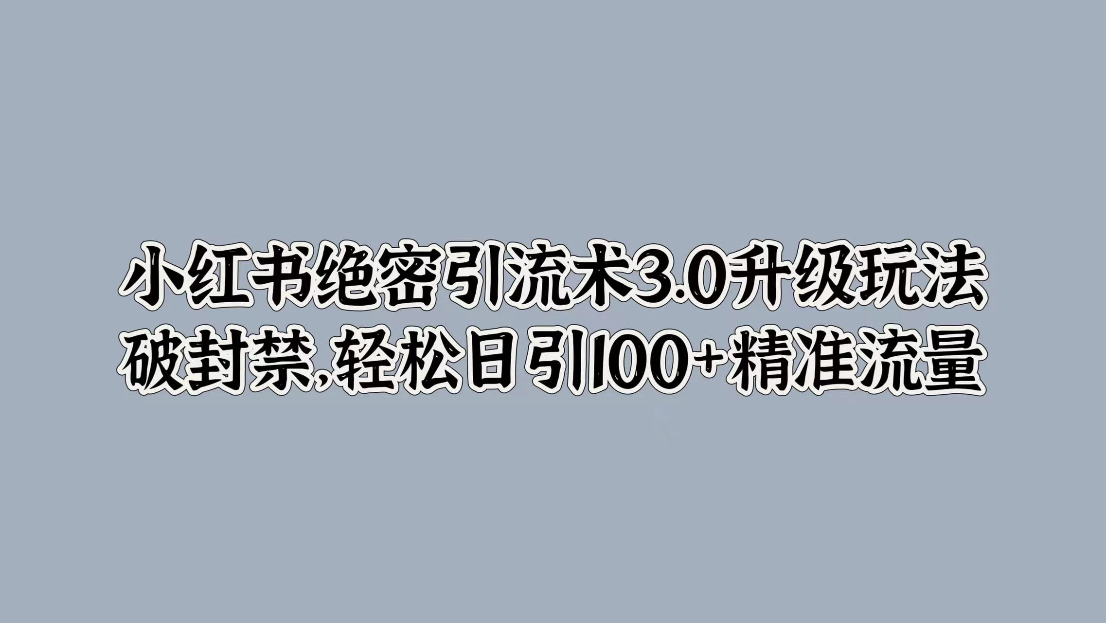 小红书绝密引流术3.0升级玩法，破封禁，轻松日引100+精准流量-创客云联盟