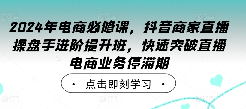 2024年电商必修课，抖音商家直播操盘手进阶提升班，快速突破直播电商业务停滞期-创客云联盟