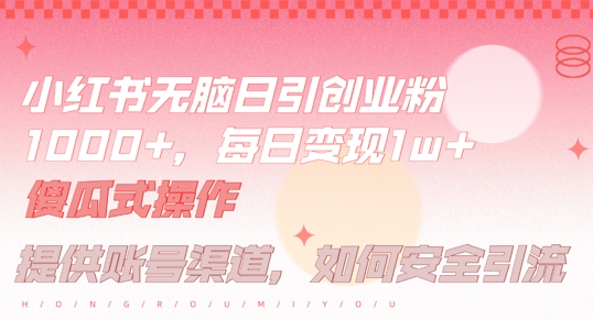 小红书无脑每日引流创业粉500+，小白每天只花半小时，躺赚长尾收益【揭秘】-创客云联盟