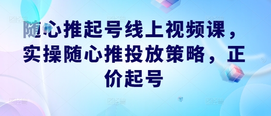随心推起号线上视频课，实操随心推投放策略，正价起号-创客云联盟